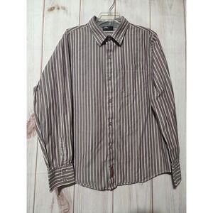GoLite Mens Brown White Striped Long Sleeve Button Down Cotton Shirt Large